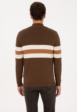 Erkek Regular Fit Yarım Fermuarlı Kahverengi Kazak - 50315034035