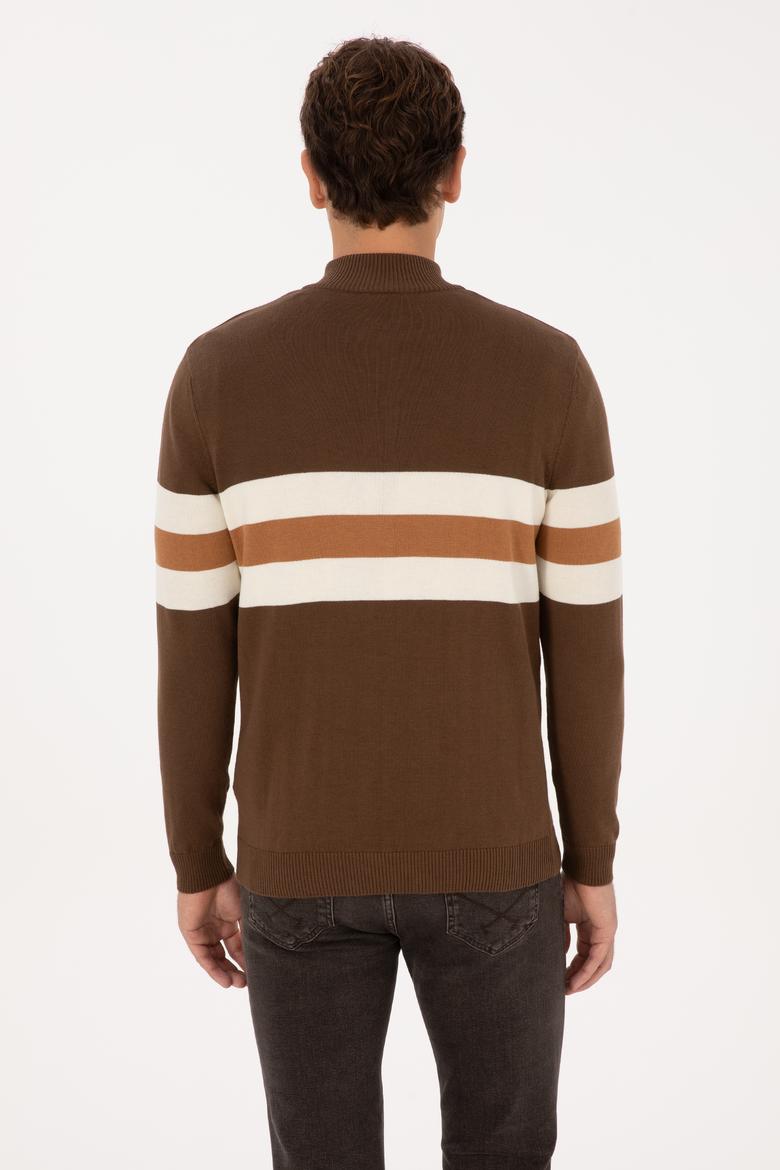 Erkek Regular Fit Yarım Fermuarlı Kahverengi Kazak - 50315034035