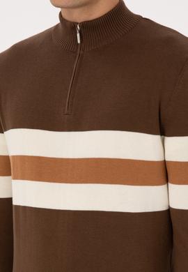 Erkek Regular Fit Yarım Fermuarlı Kahverengi Kazak - 50315034035