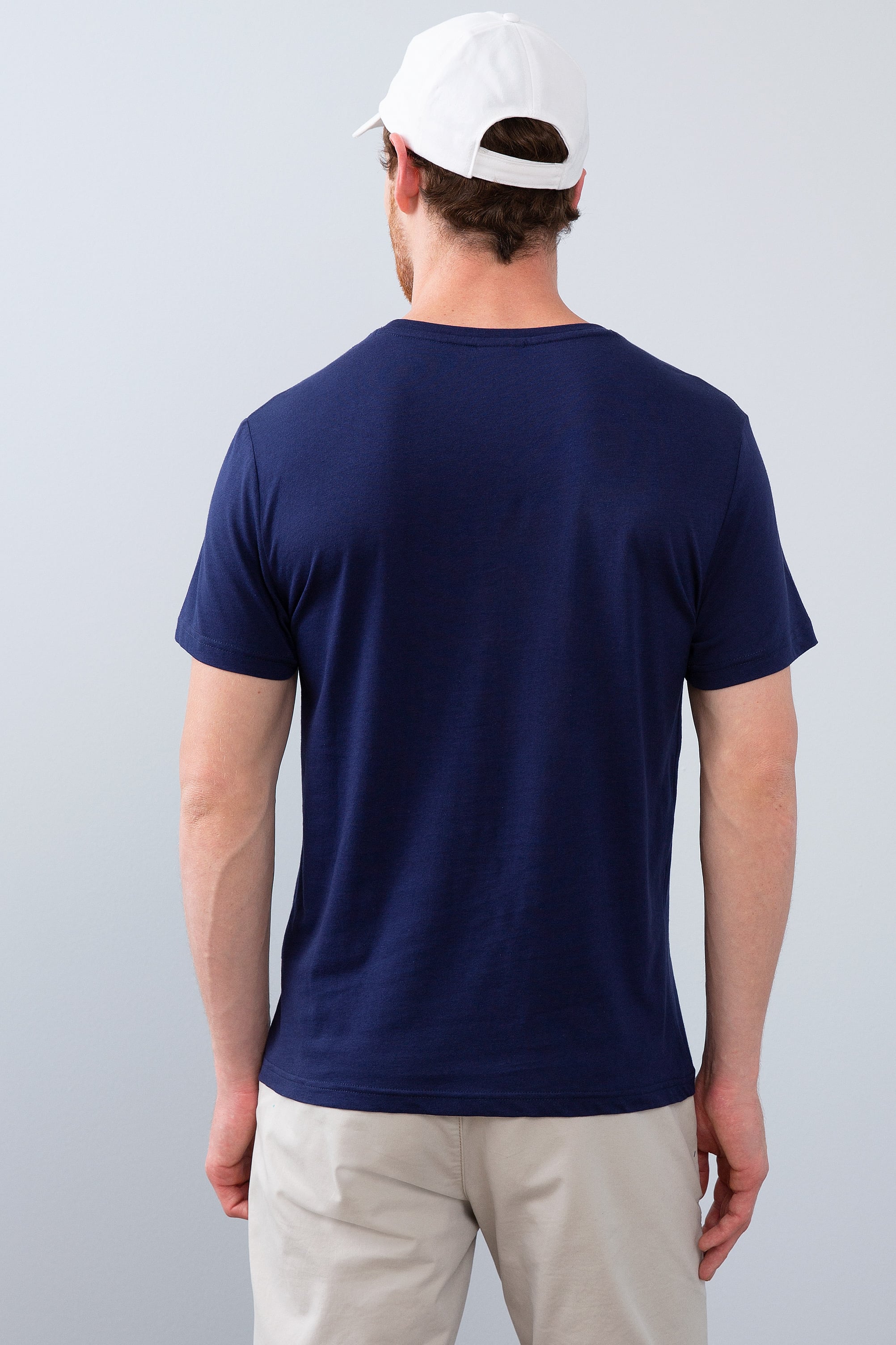 Erkek Lacivert Bisiklet Yaka T-Shirt - 50213597018