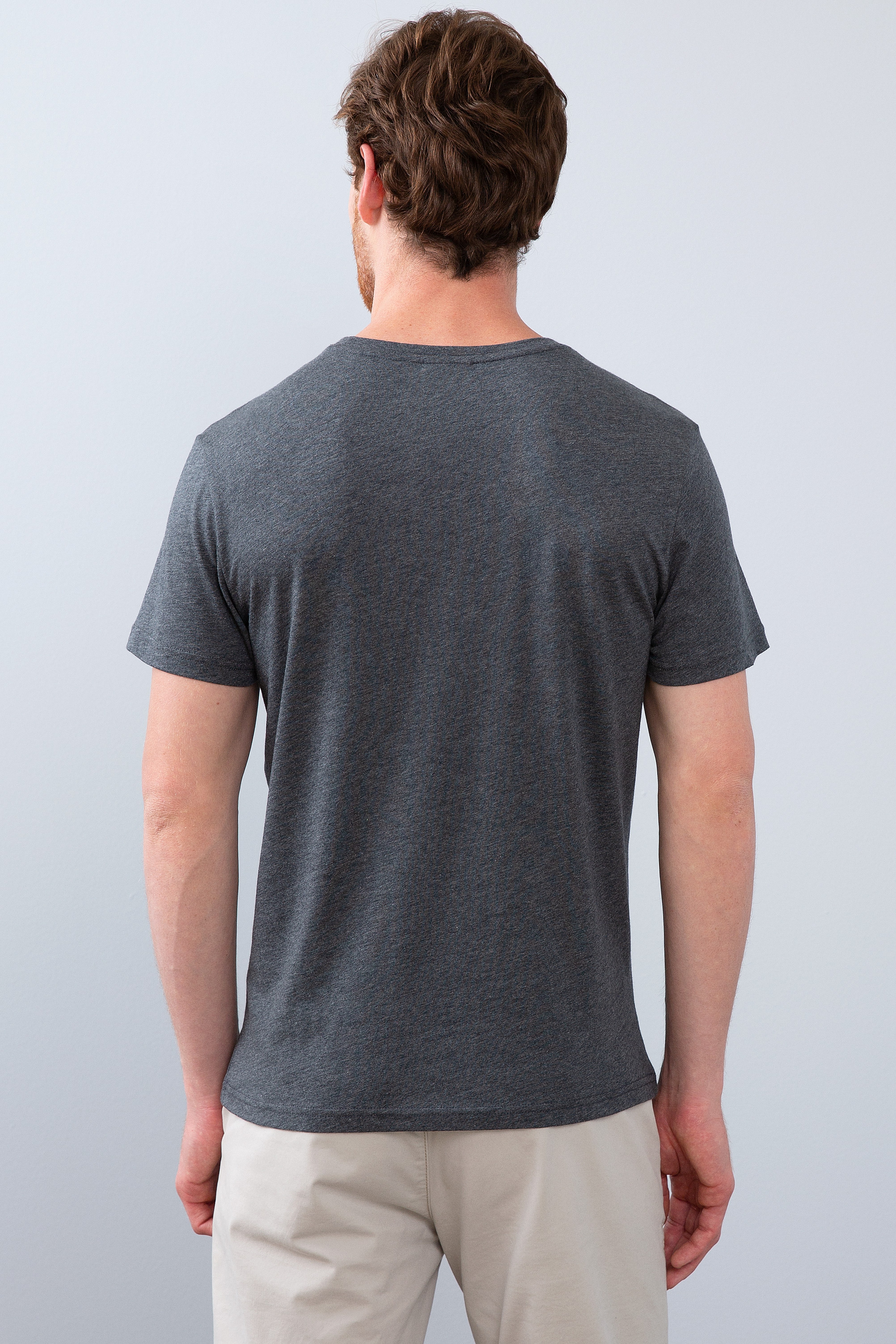 Erkek Koyu Gri Melanj Bisiklet Yaka T-Shirt - Image 3