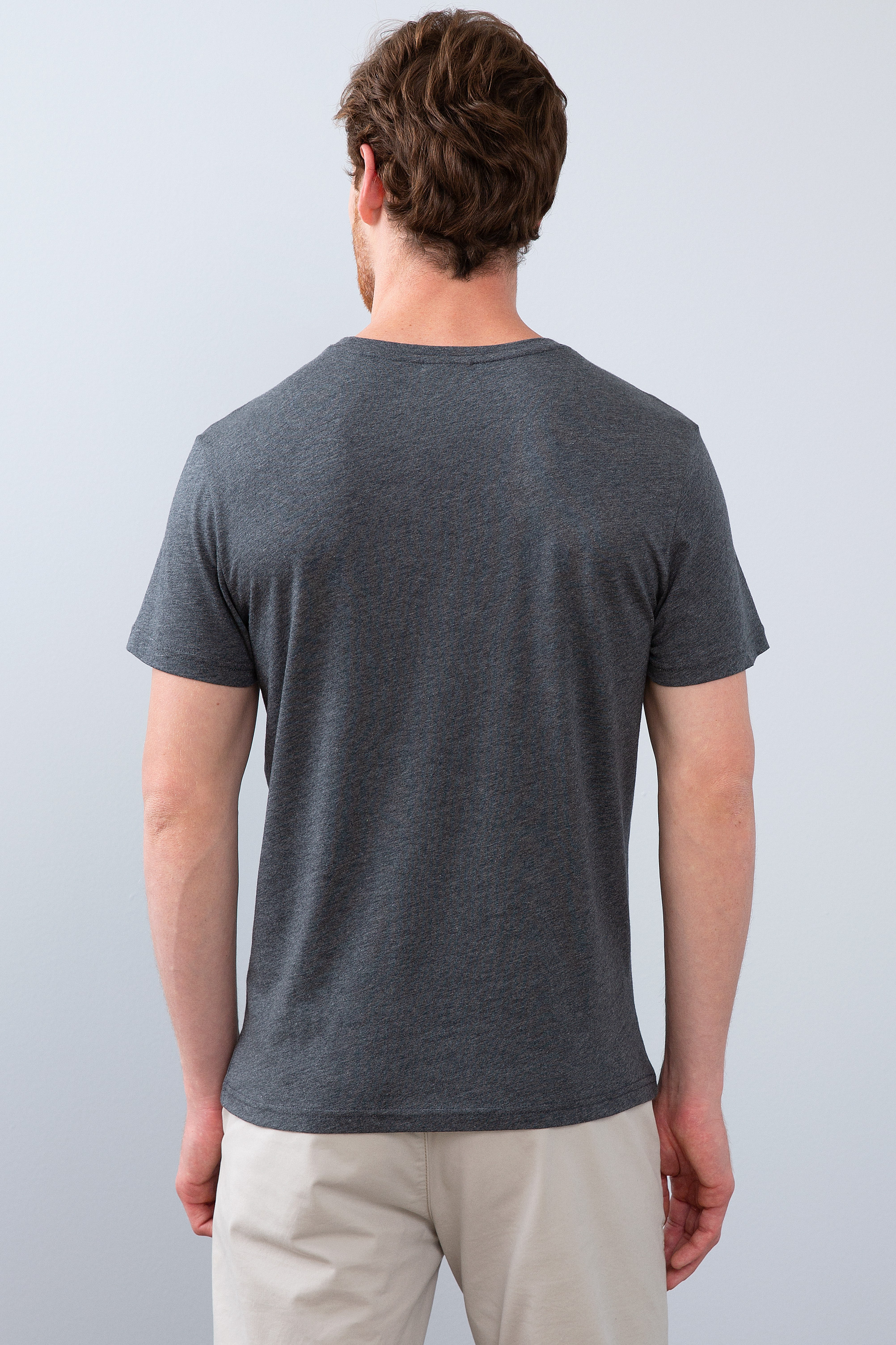 Erkek Koyu Gri Melanj Bisiklet Yaka T-Shirt - 50213601007