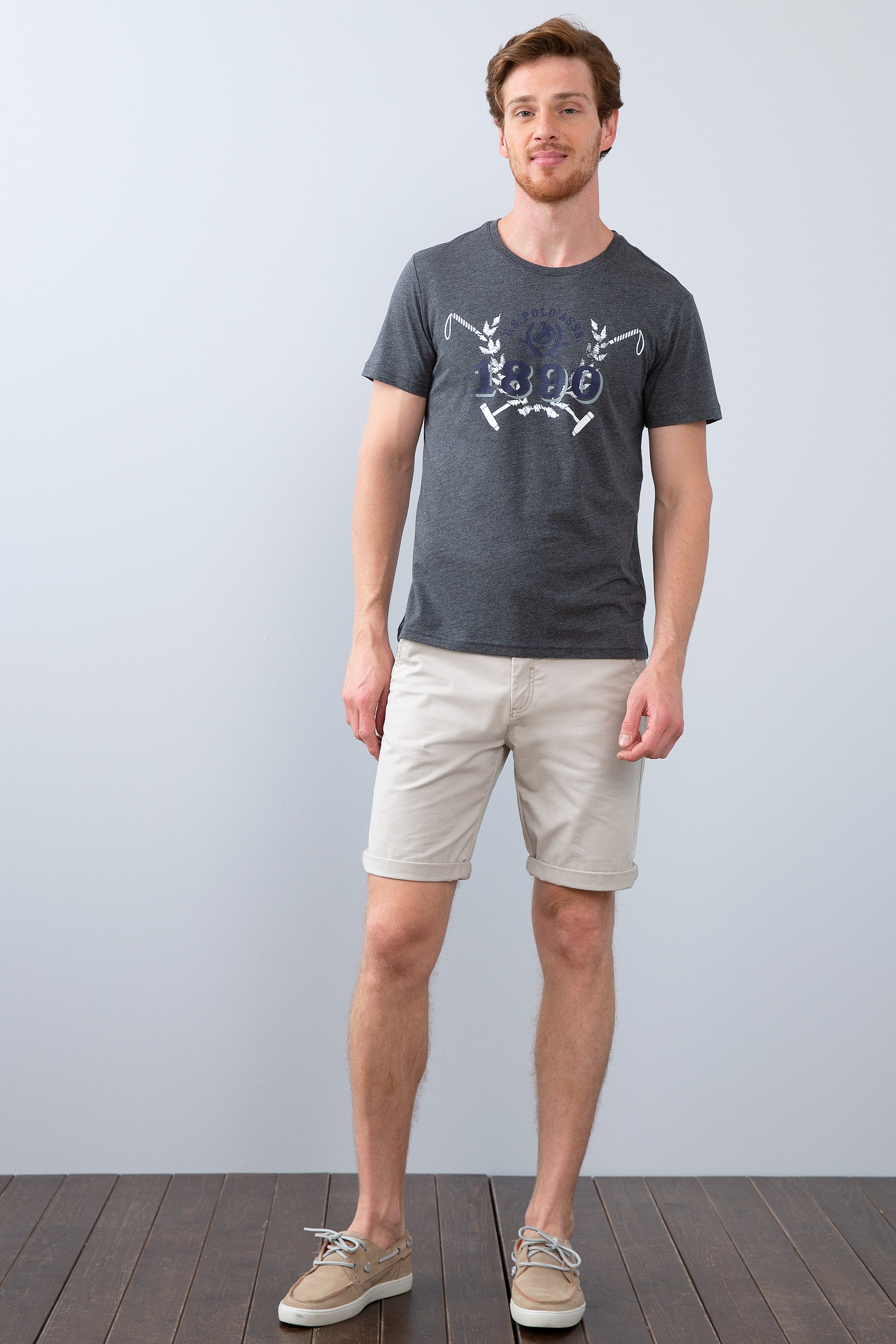 Erkek Koyu Gri Melanj Bisiklet Yaka T-Shirt
