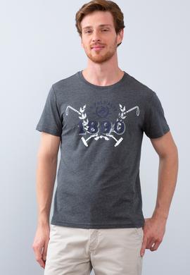 Erkek Koyu Gri Melanj Bisiklet Yaka T-Shirt - 50213601007