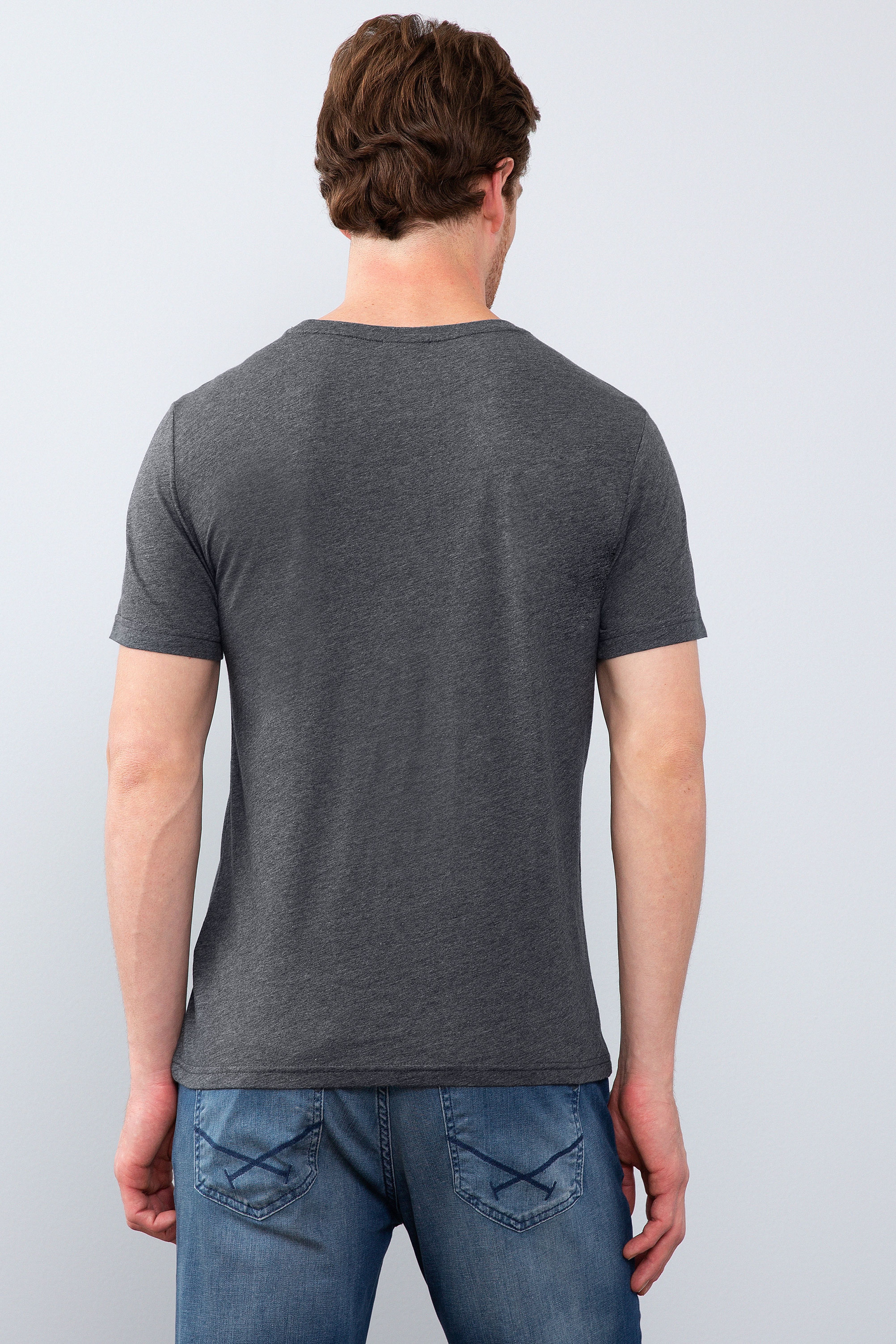 Erkek Koyu Gri Melanj Bisiklet Yaka T-Shirt