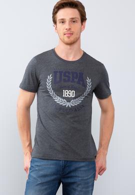 Erkek Koyu Gri Melanj Bisiklet Yaka T-Shirt - 50213584016