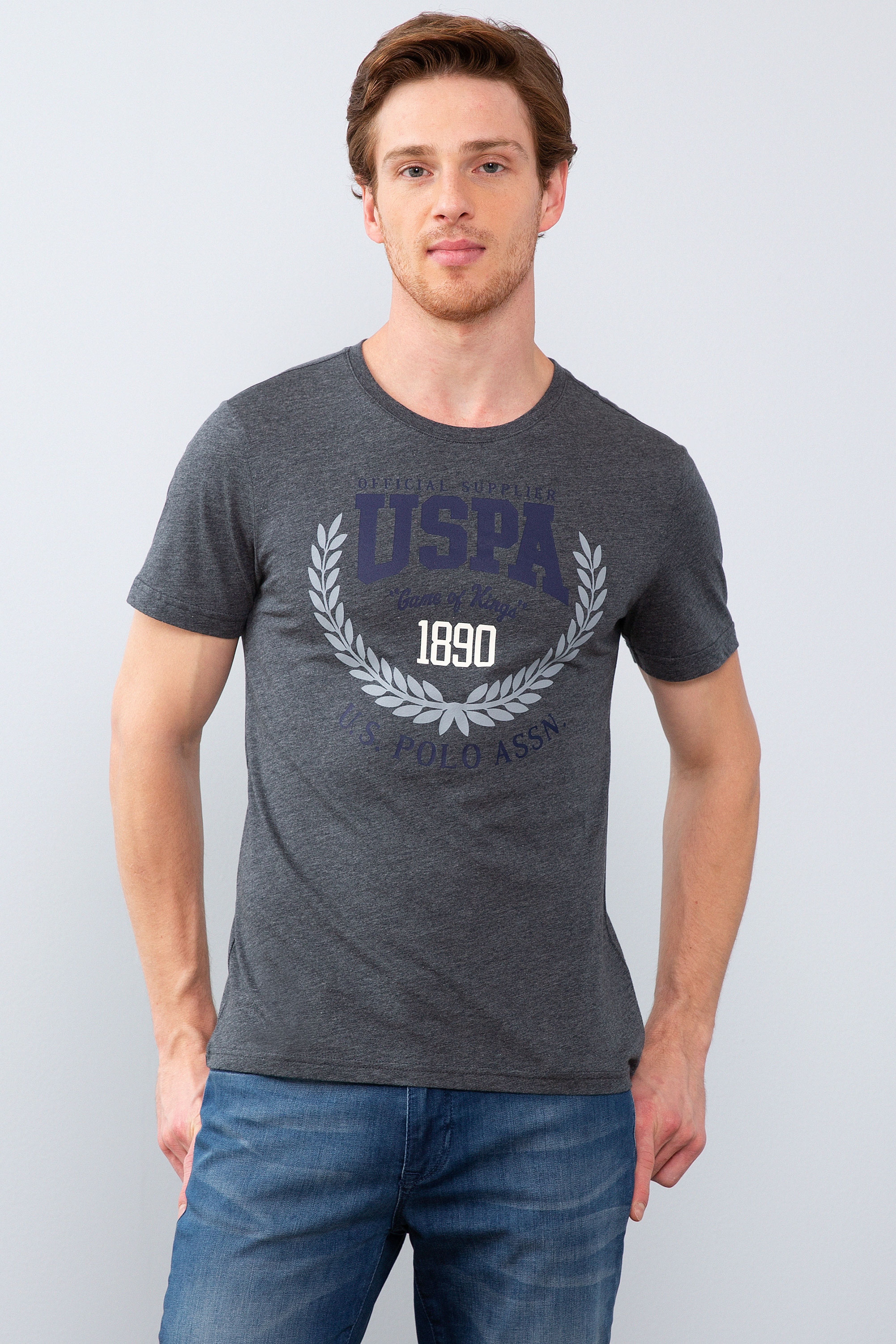 Erkek Koyu Gri Melanj Bisiklet Yaka T-Shirt