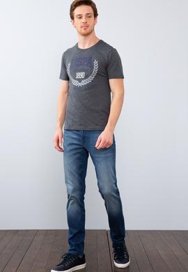 Erkek Koyu Gri Melanj Bisiklet Yaka T-Shirt - 50213584016