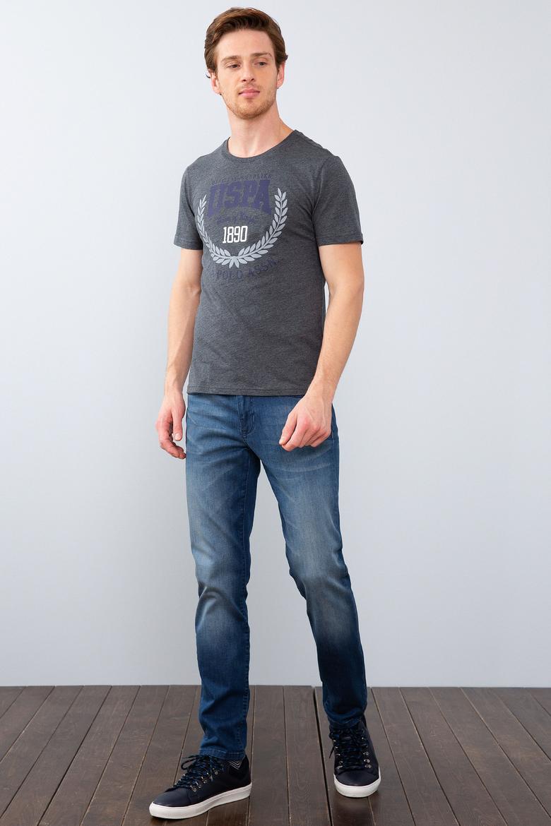 Erkek Koyu Gri Melanj Bisiklet Yaka T-Shirt - 50213584016