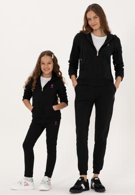 Kız Çocuk Siyah Kapüşonlu Fermuarlı Şardonlu Basic Sweatshirt - 50316809021