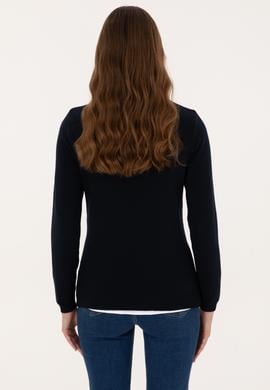 Kadın Lacivert V Yaka Basic Kazak - 50313590018