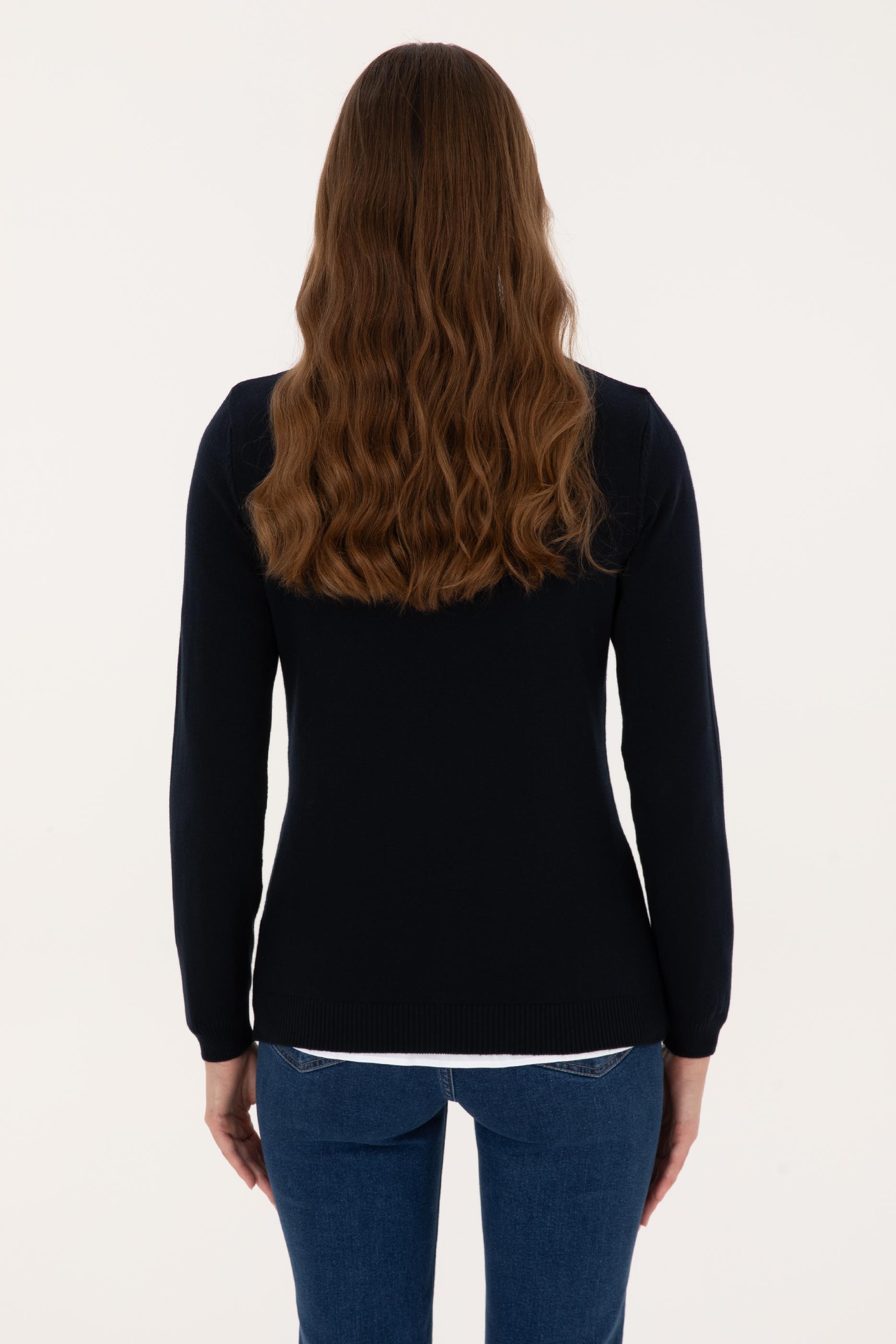 Kadın Lacivert V Yaka Basic Kazak