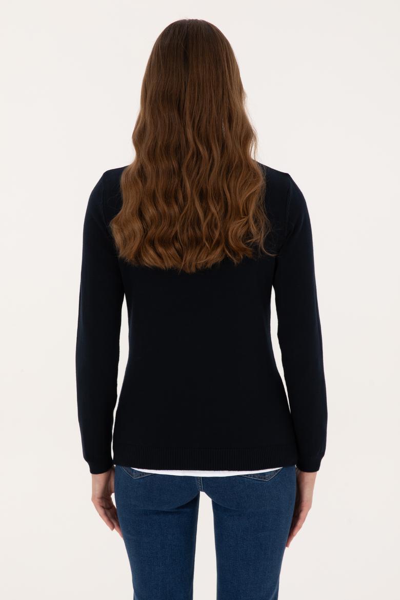 Kadın Lacivert V Yaka Basic Kazak - 50313590018