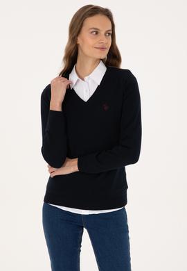 Kadın Lacivert V Yaka Basic Kazak - 50313590018