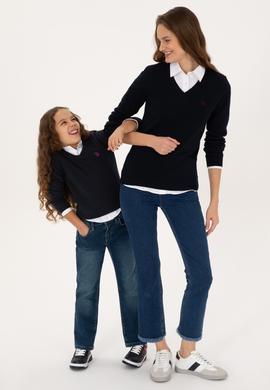 Kadın Lacivert V Yaka Basic Kazak - 50313590018