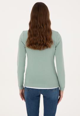 Kadın Yeşil Melanj V Yaka Basic Kazak - 50313590039