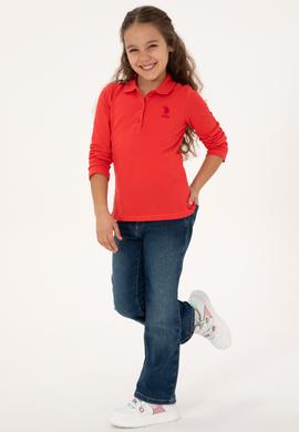 Kız Çocuk Kırmızı Polo Yaka Basic Sweatshirt - 50316836024