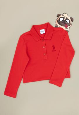 Kız Çocuk Kırmızı Polo Yaka Basic Sweatshirt - 50316836024