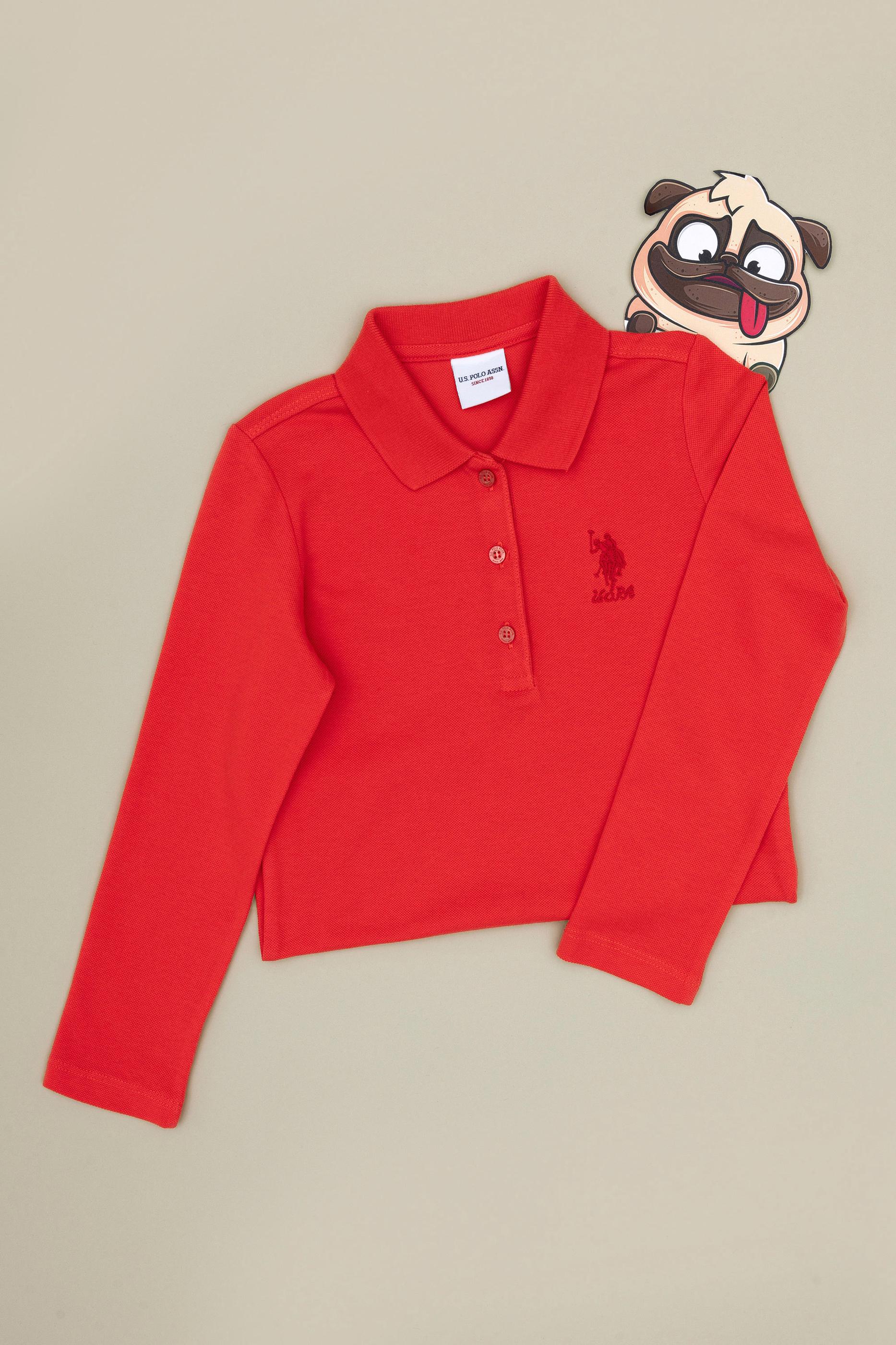 Kız Çocuk Kırmızı Polo Yaka Basic Sweatshirt