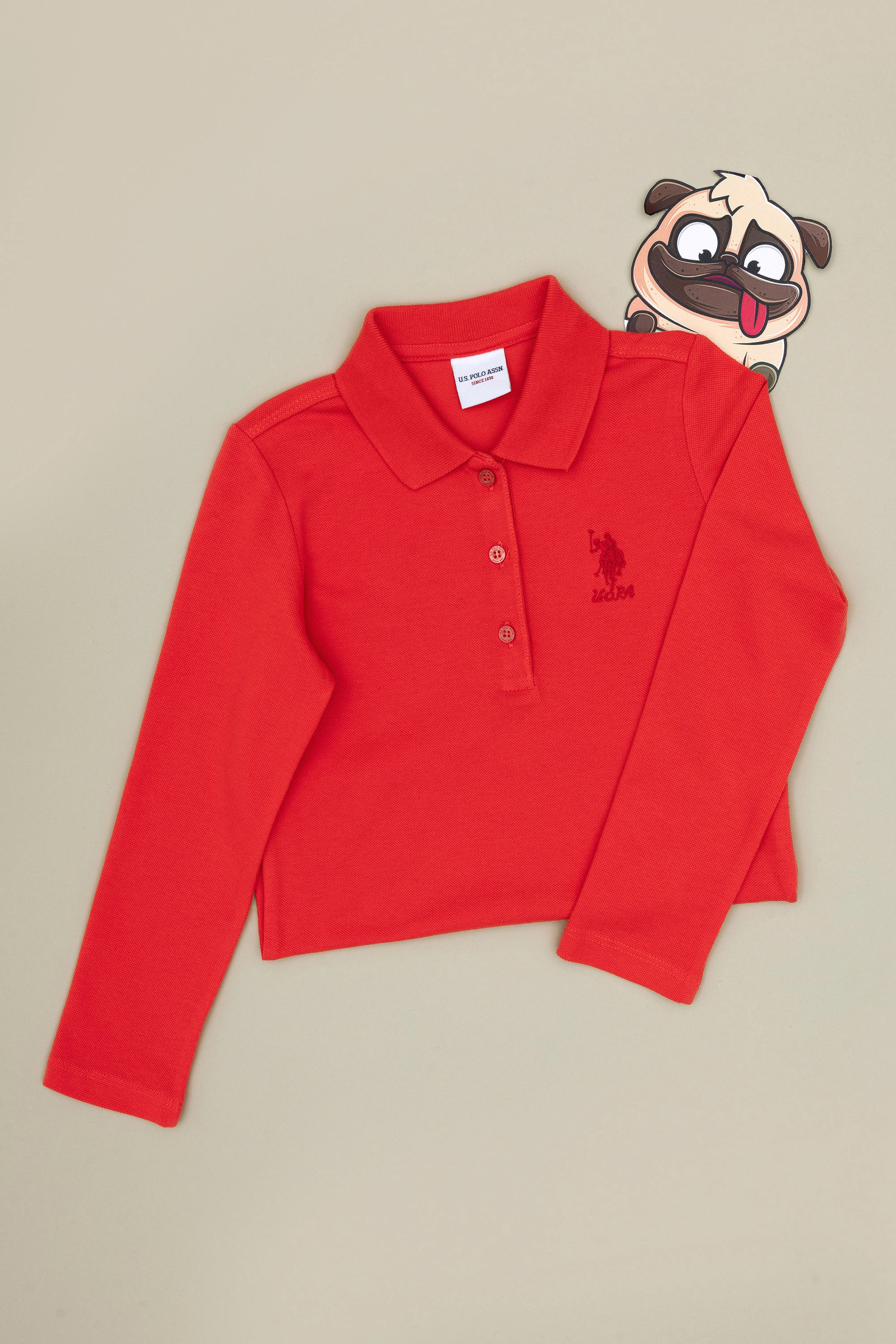 Kız Çocuk Kırmızı Polo Yaka Basic Sweatshirt - Image 5