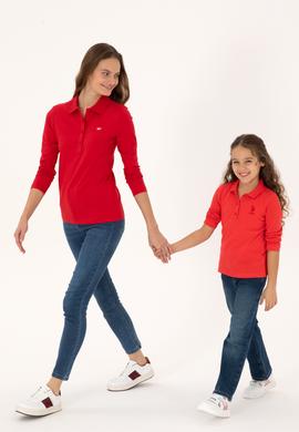 Kız Çocuk Kırmızı Polo Yaka Basic Sweatshirt - 50316836024