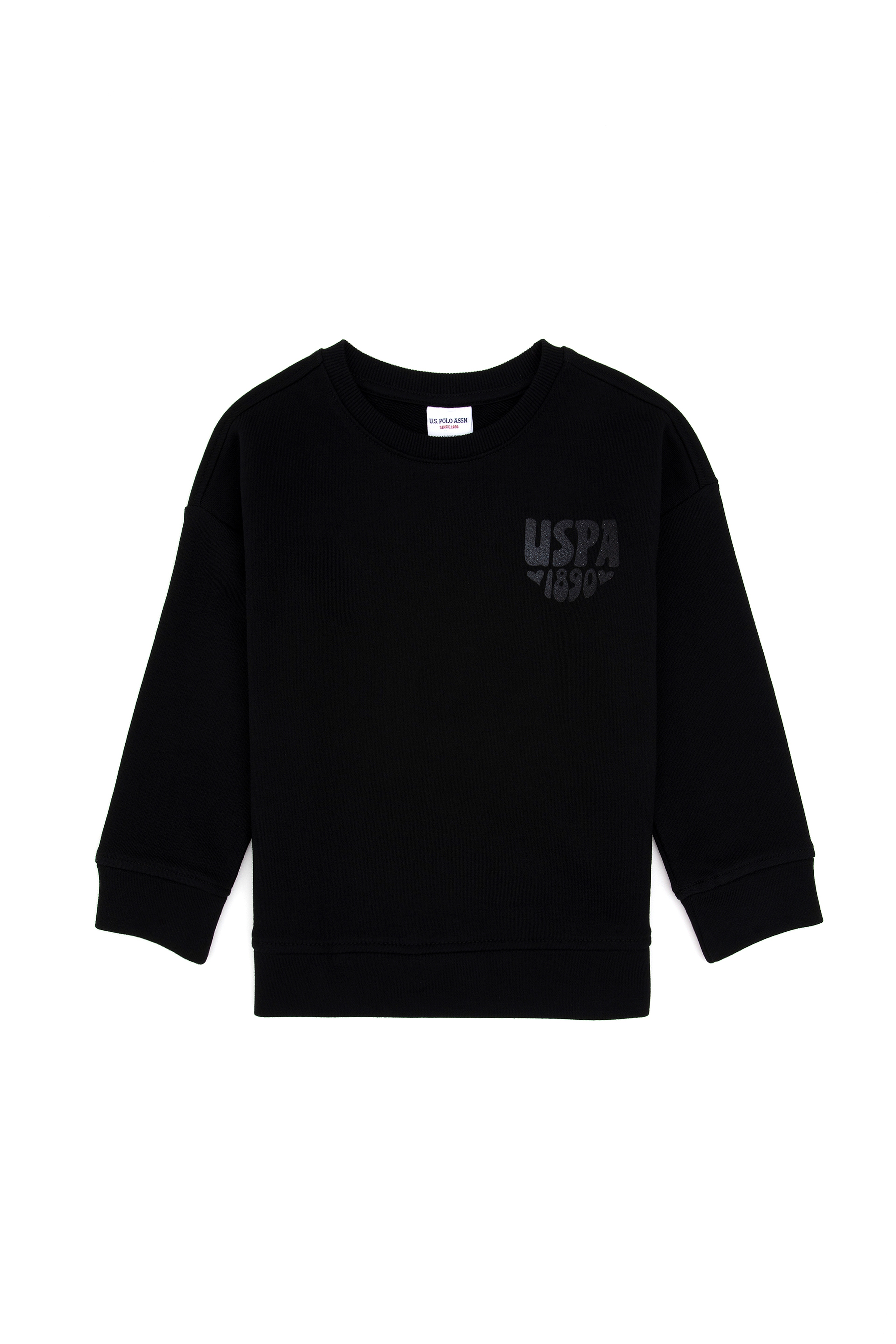 Kız Çocuk Siyah Simli Baskı Detaylı Bisiklet Yaka Basic Sweatshirt - Image 5