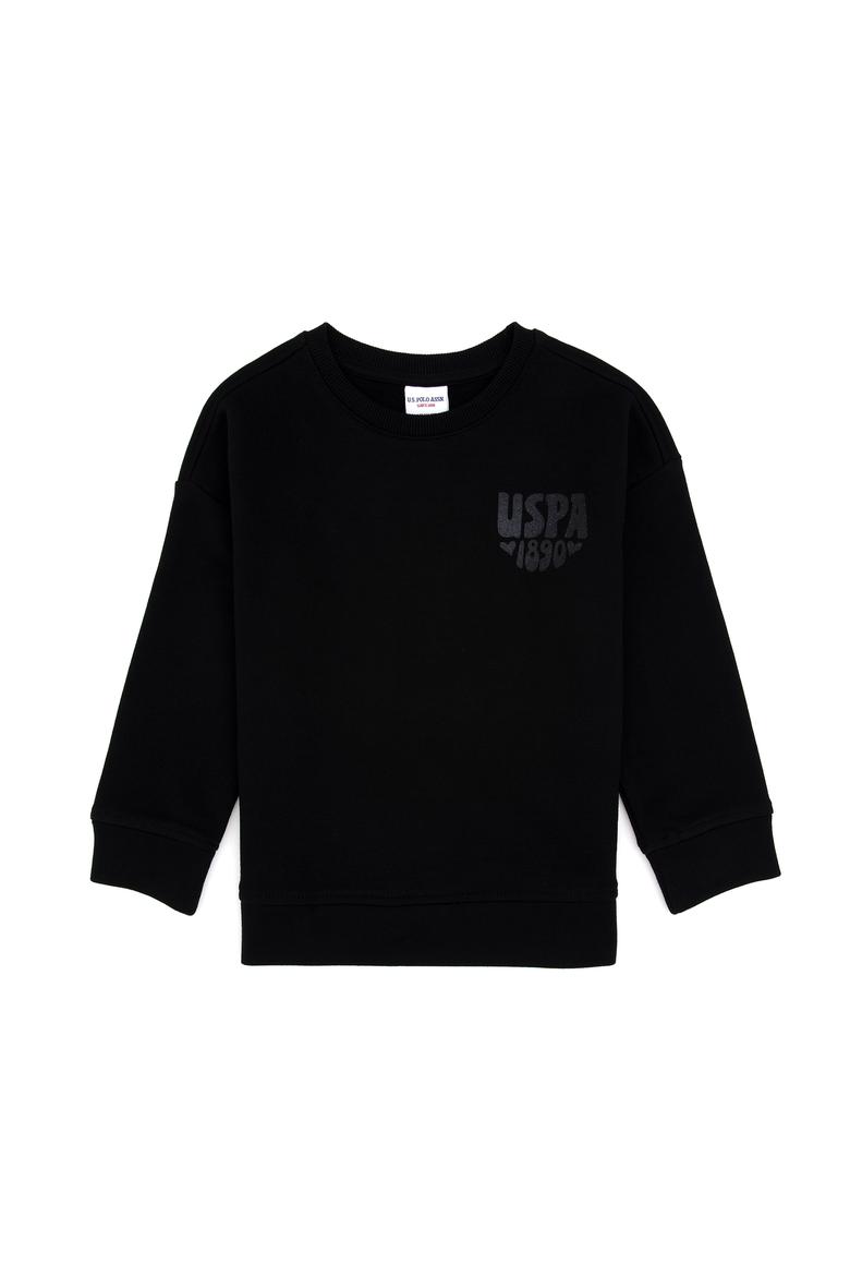 Kız Çocuk Siyah Simli Baskı Detaylı Bisiklet Yaka Basic Sweatshirt - 50314289023