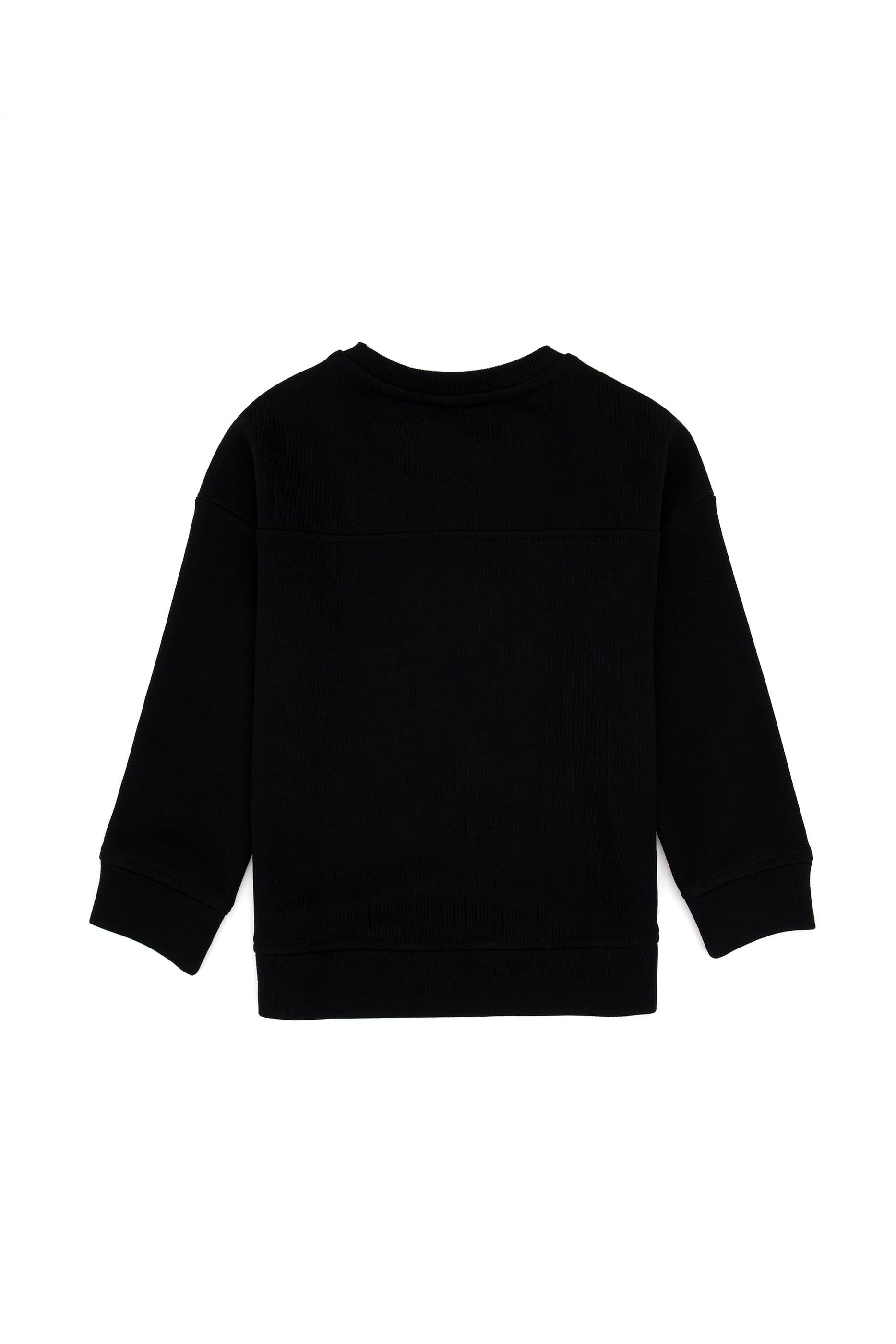 Kız Çocuk Siyah Simli Baskı Detaylı Bisiklet Yaka Basic Sweatshirt