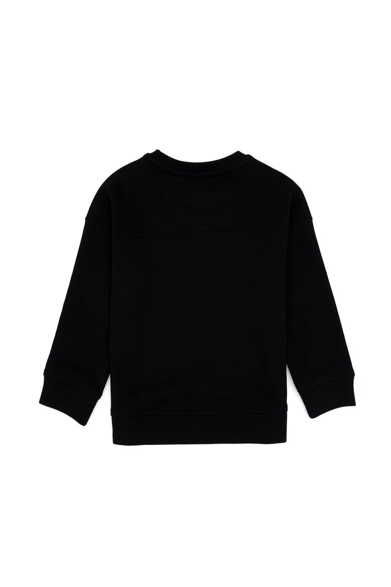 Kız Çocuk Siyah Simli Baskı Detaylı Bisiklet Yaka Basic Sweatshirt - 50314289023