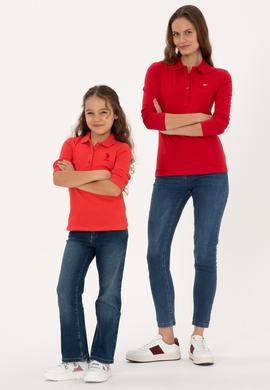 Kadın Kırmızı Basic Polo Yaka Sweatshırt - 50313593069