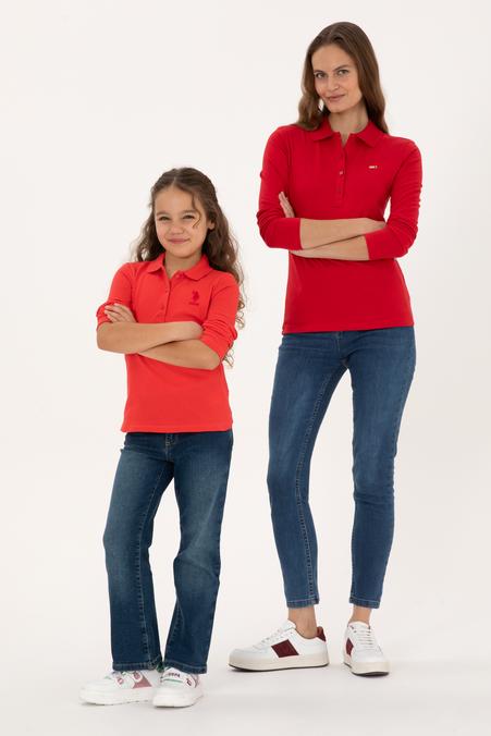 Kadın Kırmızı Basic Polo Yaka Sweatshırt