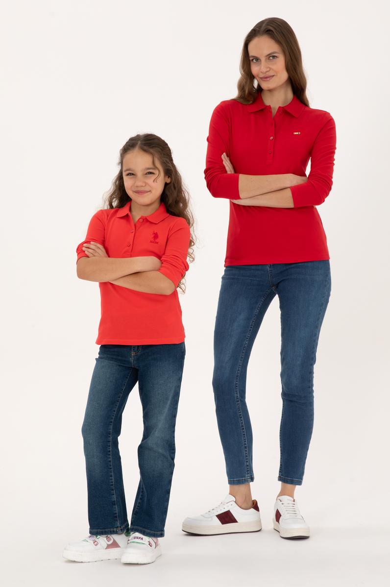 Kadın Kırmızı Basic Polo Yaka Sweatshırt