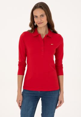 Kadın Kırmızı Basic Polo Yaka Sweatshırt - 50313593069