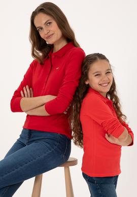 Kadın Kırmızı Basic Polo Yaka Sweatshırt - 50313593069