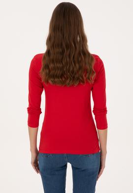 Kadın Kırmızı Basic Polo Yaka Sweatshırt - 50313593069