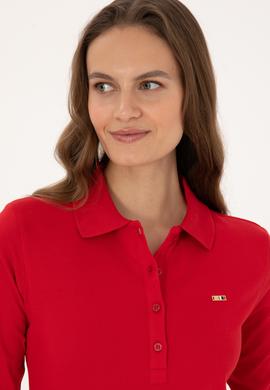 Kadın Kırmızı Basic Polo Yaka Sweatshırt - 50313593069