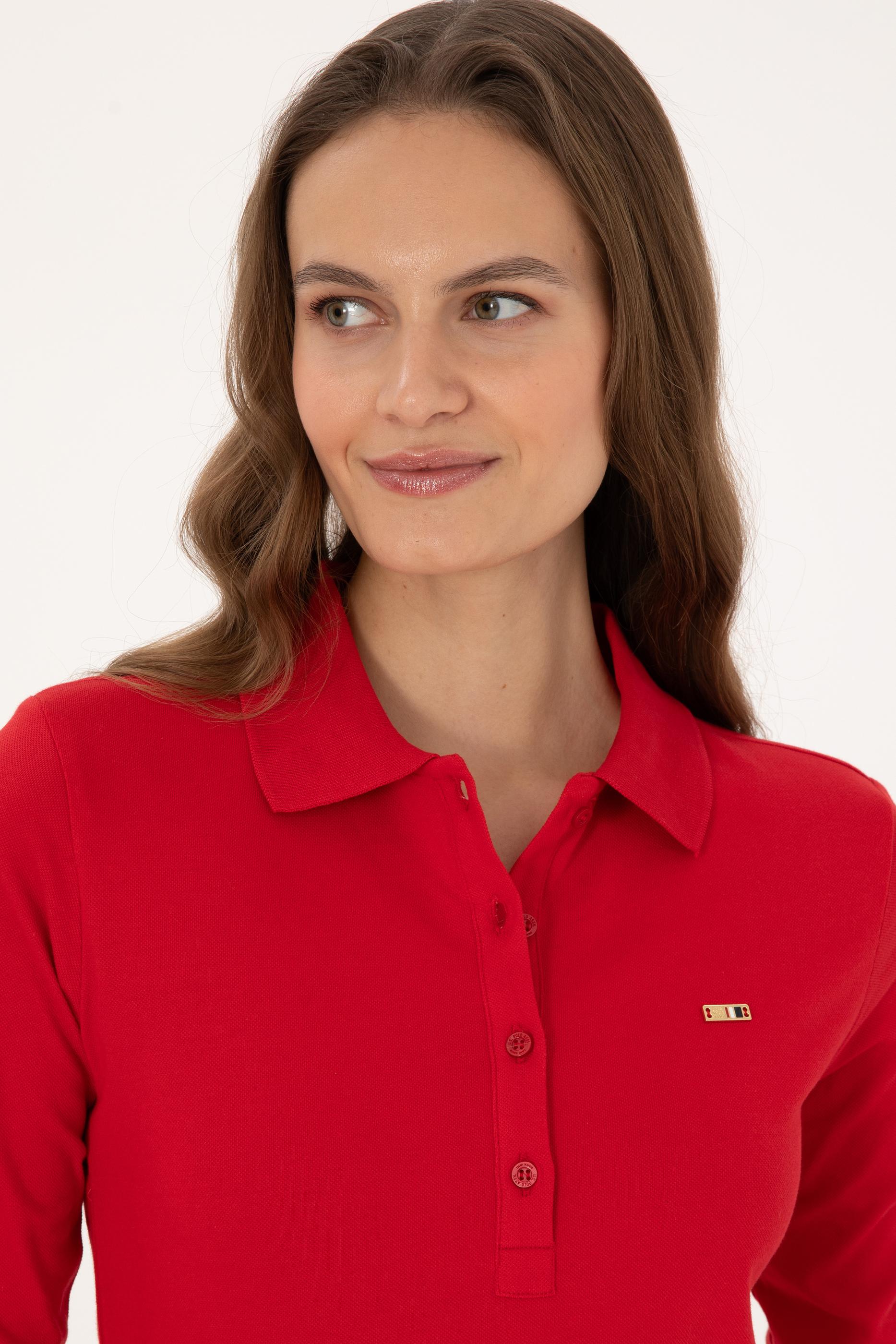 Kadın Kırmızı Basic Polo Yaka Sweatshırt