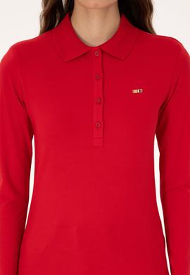 Kadın Kırmızı Basic Polo Yaka Sweatshırt - 50313593069