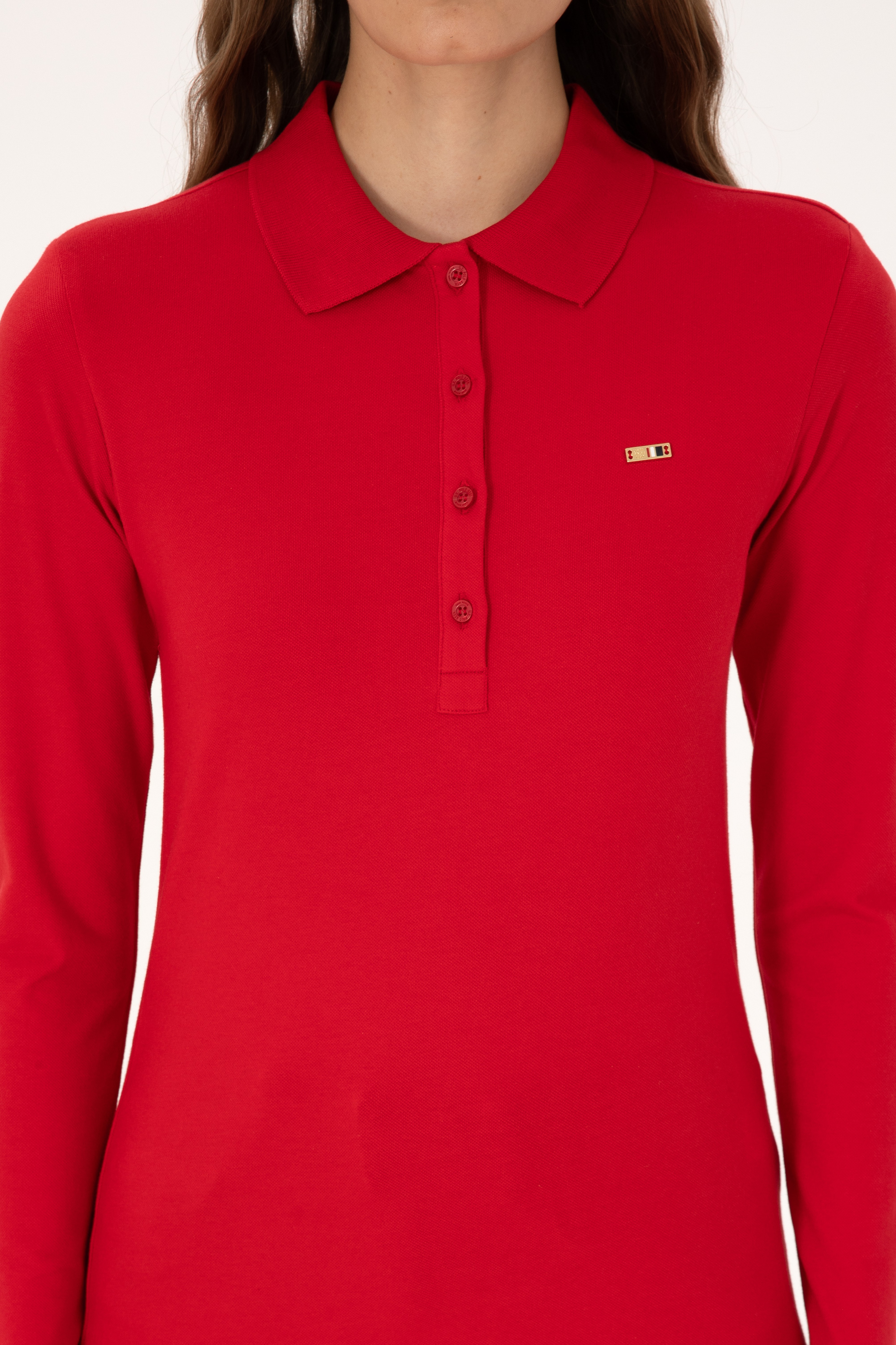 Kadın Kırmızı Basic Polo Yaka Sweatshırt