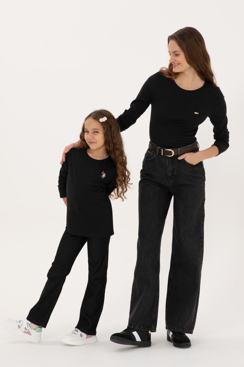 Kadın Siyah Slim Bisiklet Yaka Basic Sweatshırt