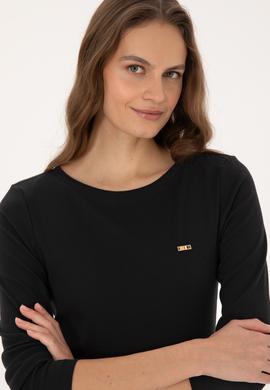 Kadın Siyah Slim Bisiklet Yaka Basic Sweatshırt - 50315419012