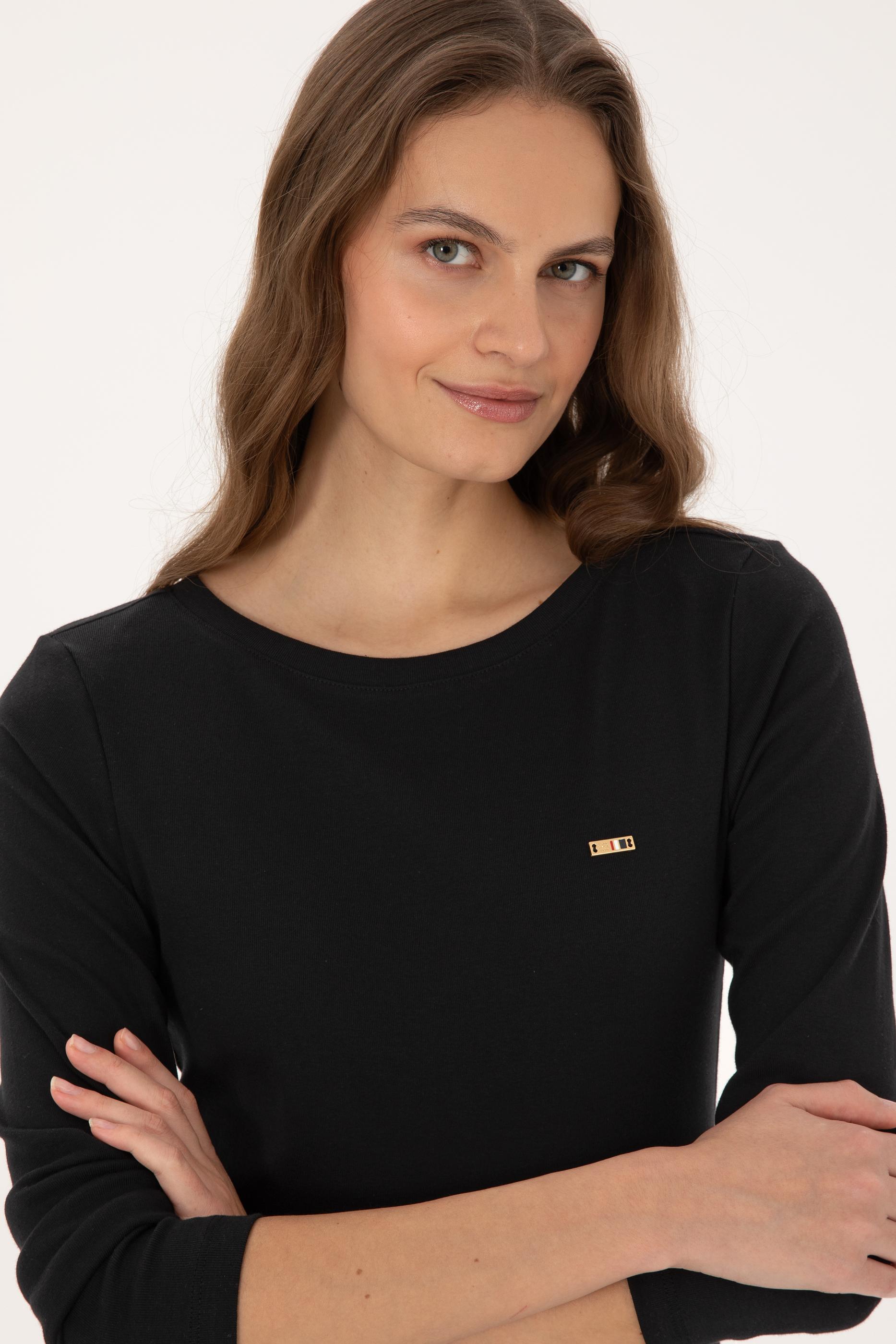 Kadın Siyah Slim Bisiklet Yaka Basic Sweatshırt