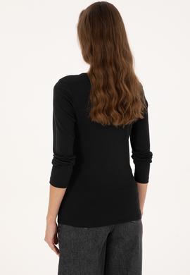 Kadın Siyah Slim Bisiklet Yaka Basic Sweatshırt - 50315419012