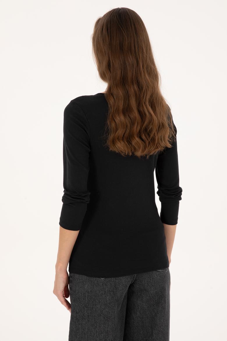 Kadın Siyah Slim Bisiklet Yaka Basic Sweatshırt - 50315419012