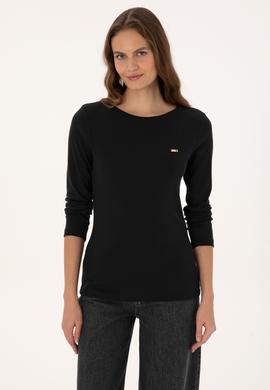 Kadın Siyah Slim Bisiklet Yaka Basic Sweatshırt - 50315419012