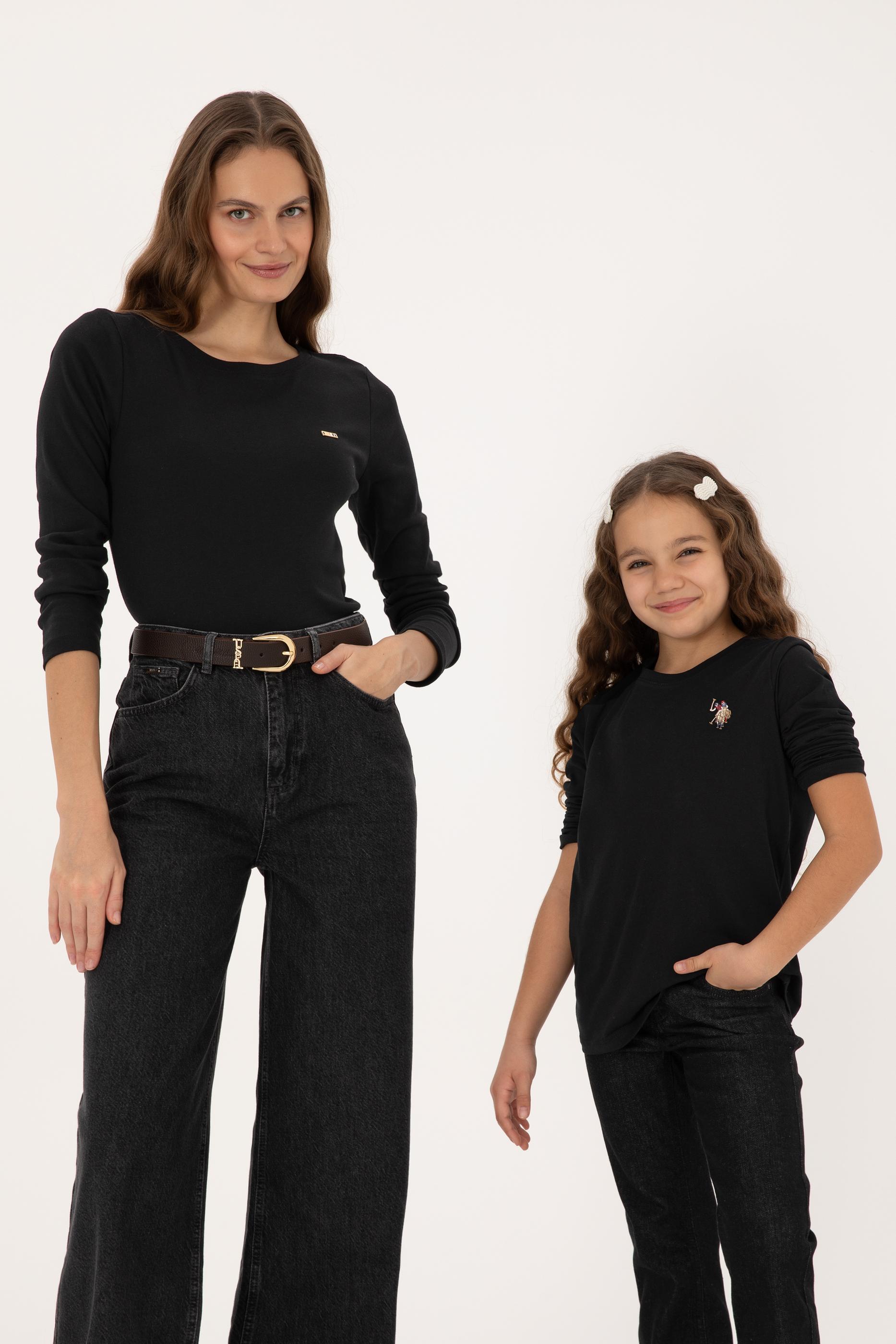 Kadın Siyah Slim Bisiklet Yaka Basic Sweatshırt