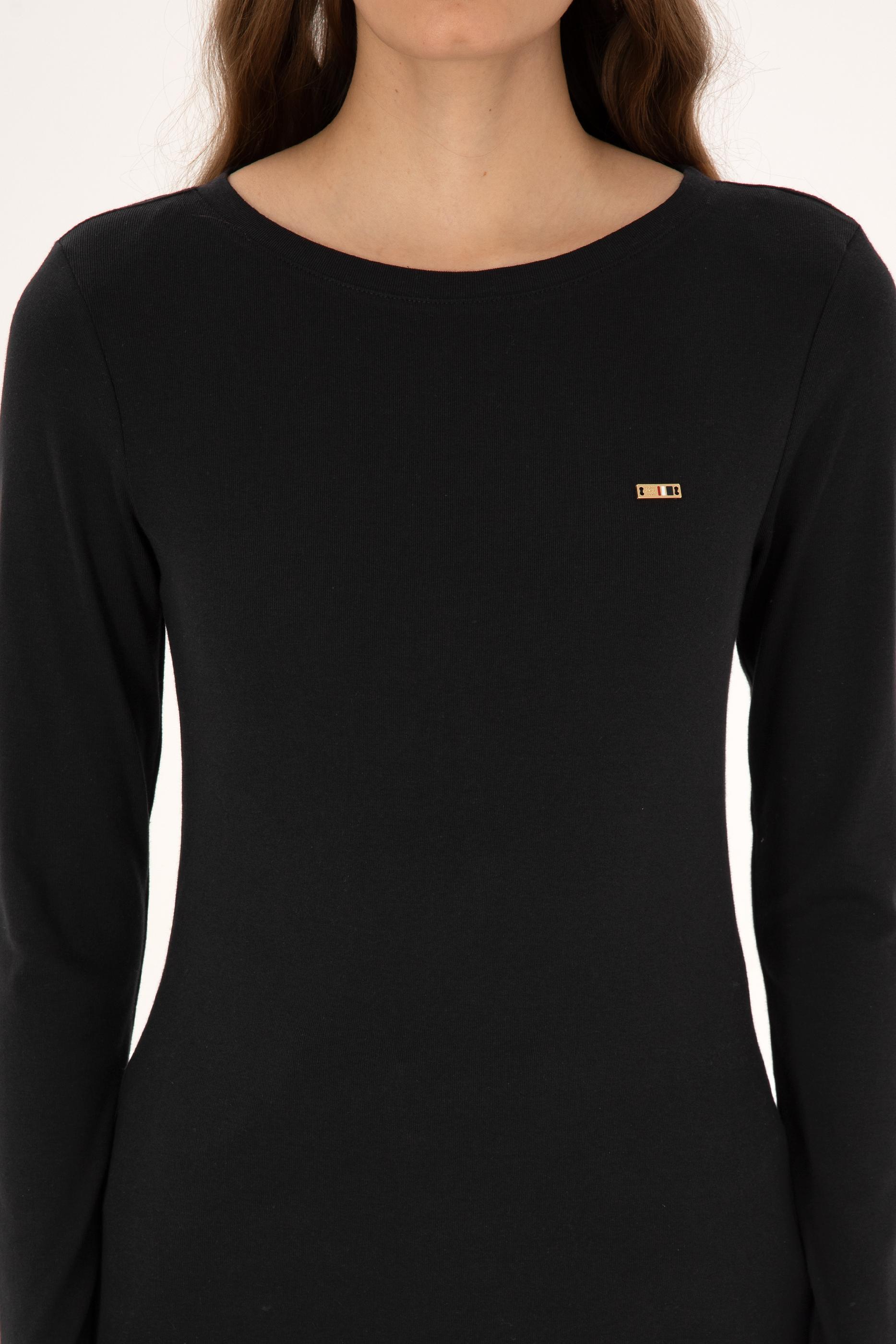 Kadın Siyah Slim Bisiklet Yaka Basic Sweatshırt