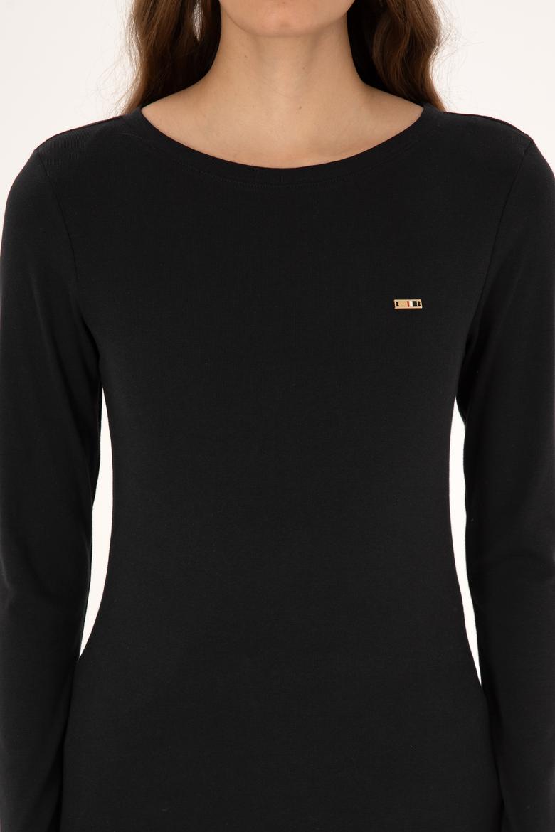 Kadın Siyah Slim Bisiklet Yaka Basic Sweatshırt - 50315419012