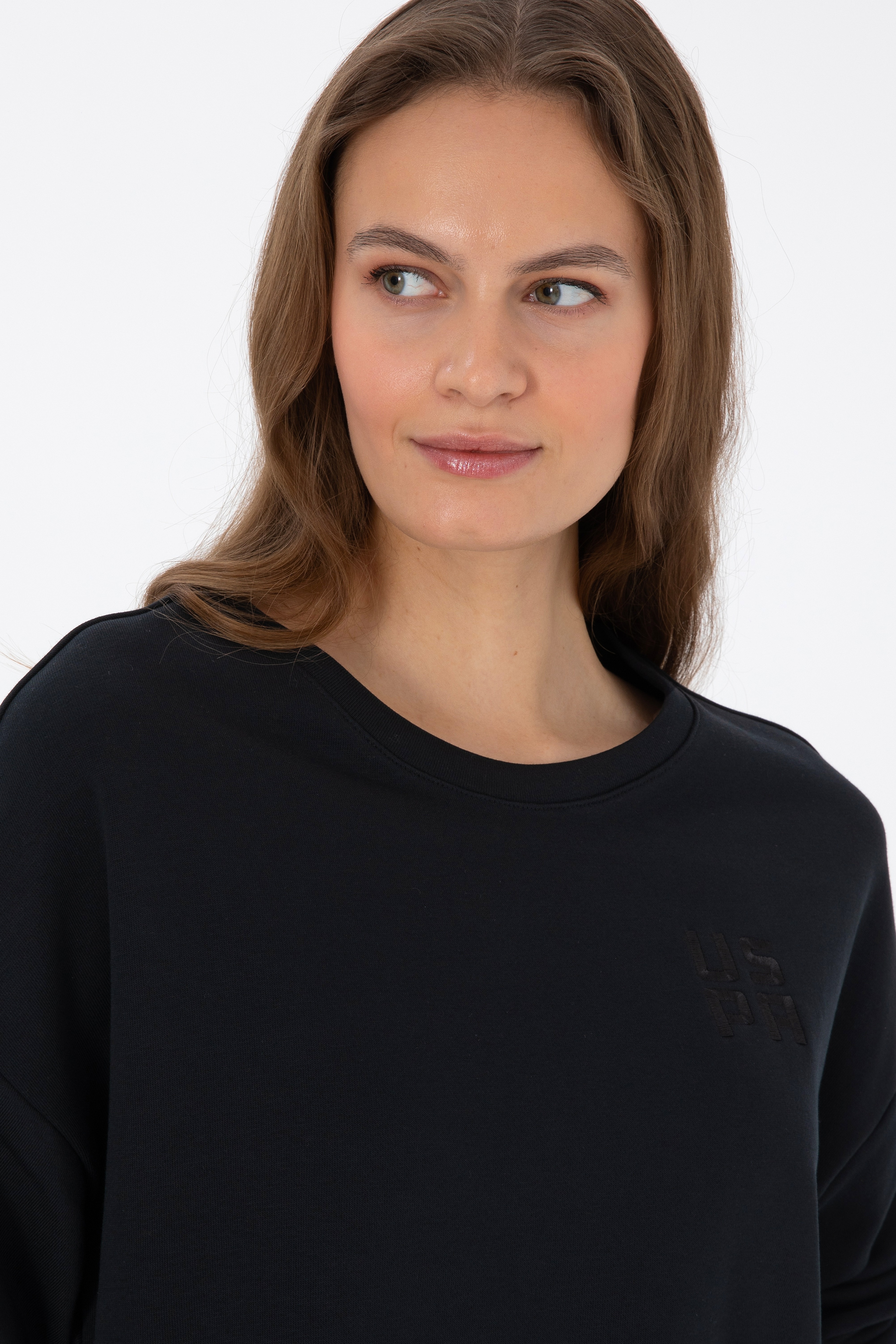 Kadın Siyah Bisiklet Yaka Basic Sweatshırt - Image 2