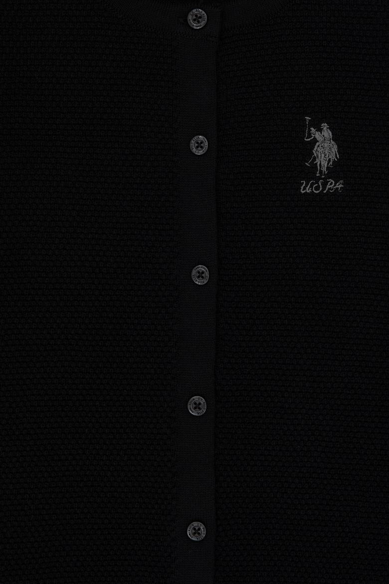 Kız Çocuk Siyah Düğmeli Bisiklet Yaka Triko Hırka - 50316292022